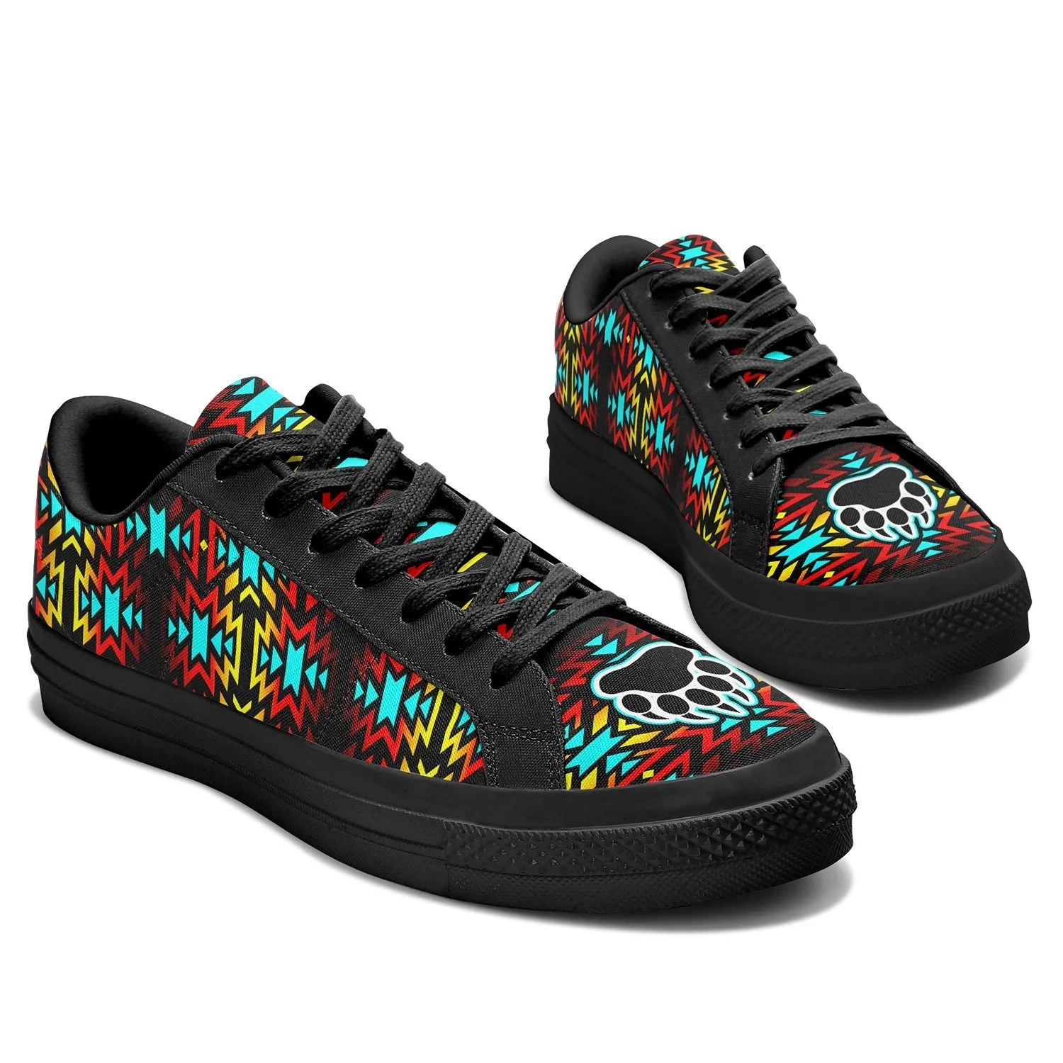 Fire Colors and Turquoise Bearpaw Aapisi Low Top Canvas Shoes Black Sole