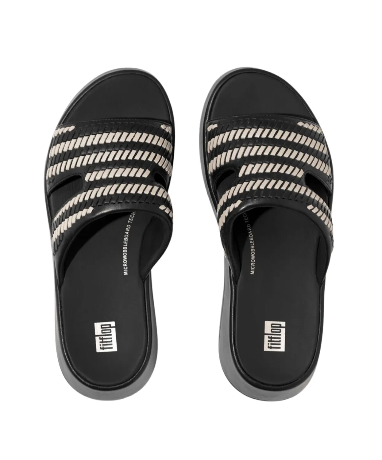 FitFlop F-Mode Woven Leather Flatform H-Bar Sandals Black