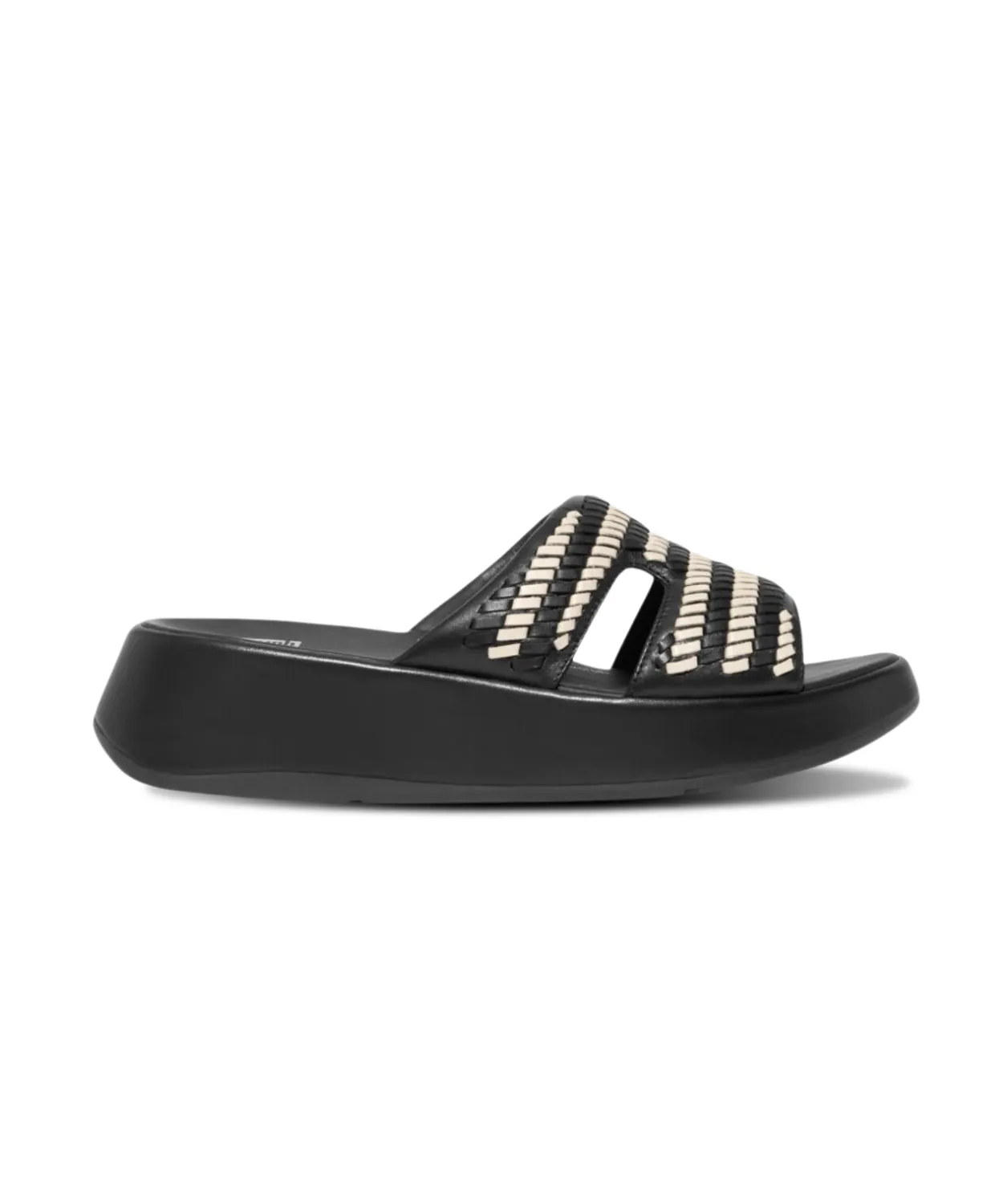 FitFlop F-Mode Woven Leather Flatform H-Bar Sandals Black