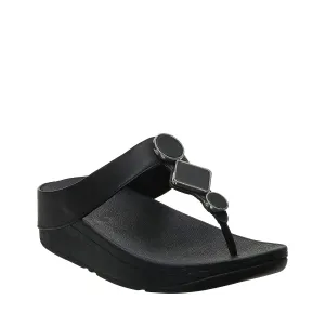 FitFlop Women's Lea Leather Toe Thongs Slip On Sandals Black Size 9