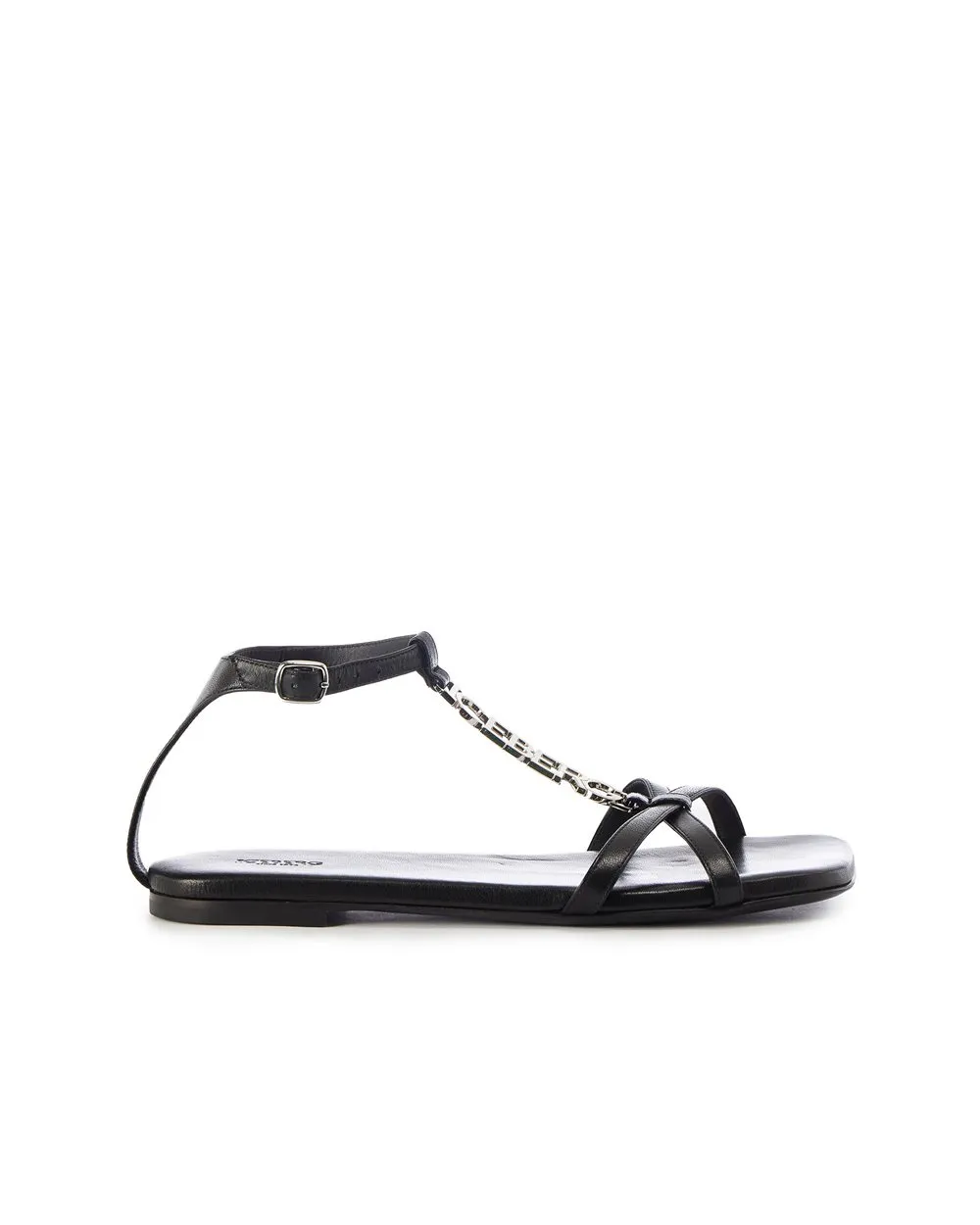 Flat leather sandals with logo