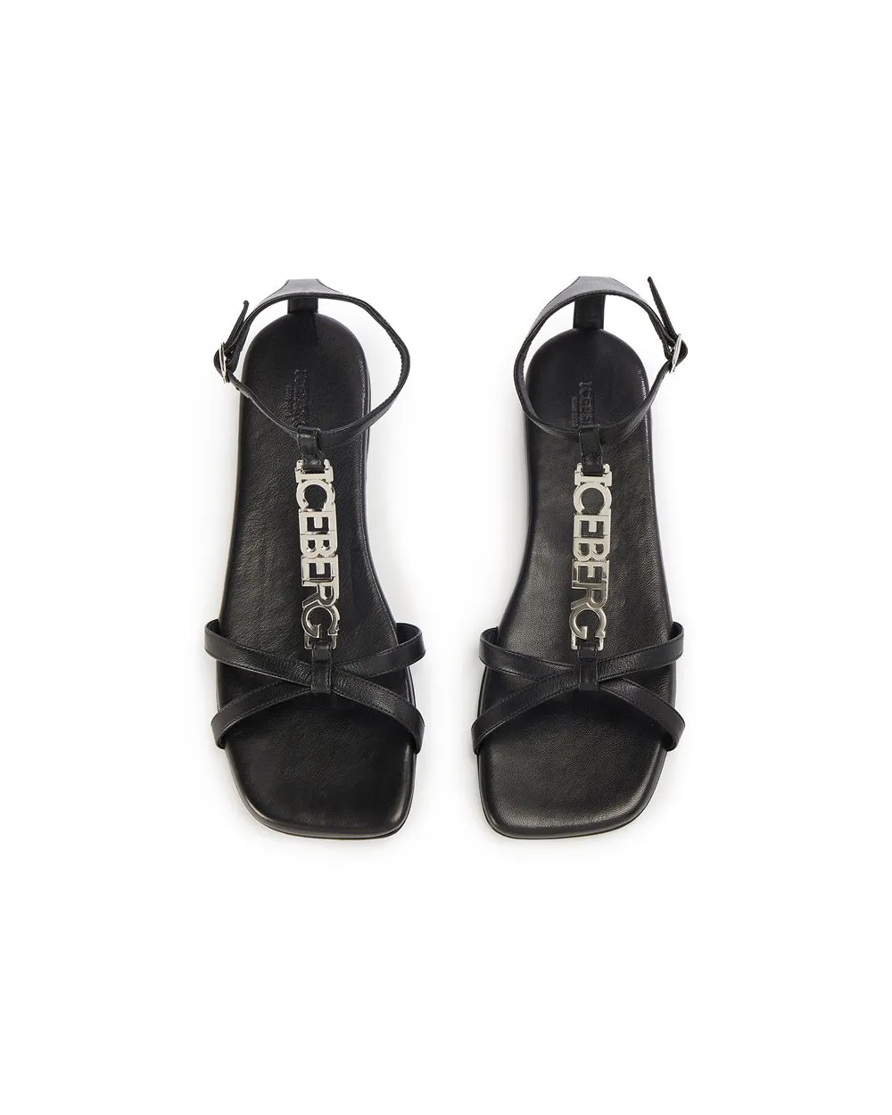 Flat leather sandals with logo