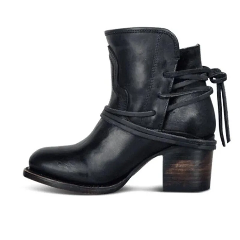 Flock Retro Buckle Strap Lady Short Boots