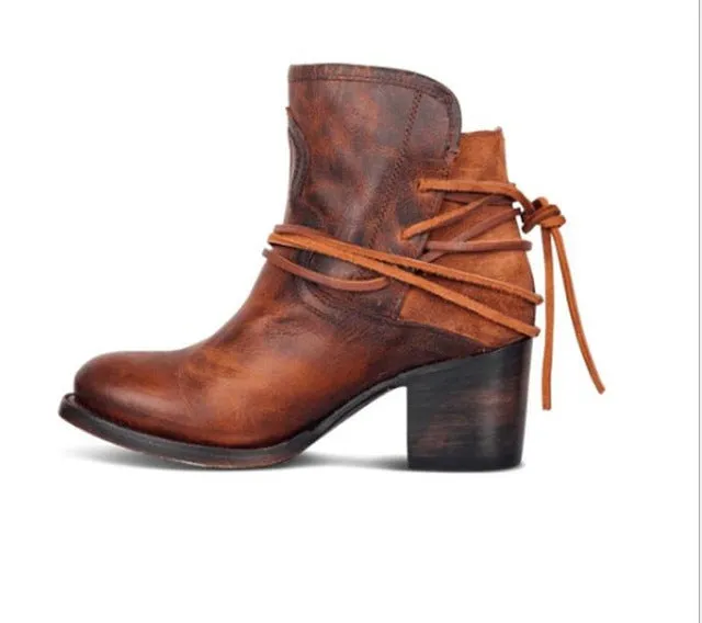 Flock Retro Buckle Strap Lady Short Boots