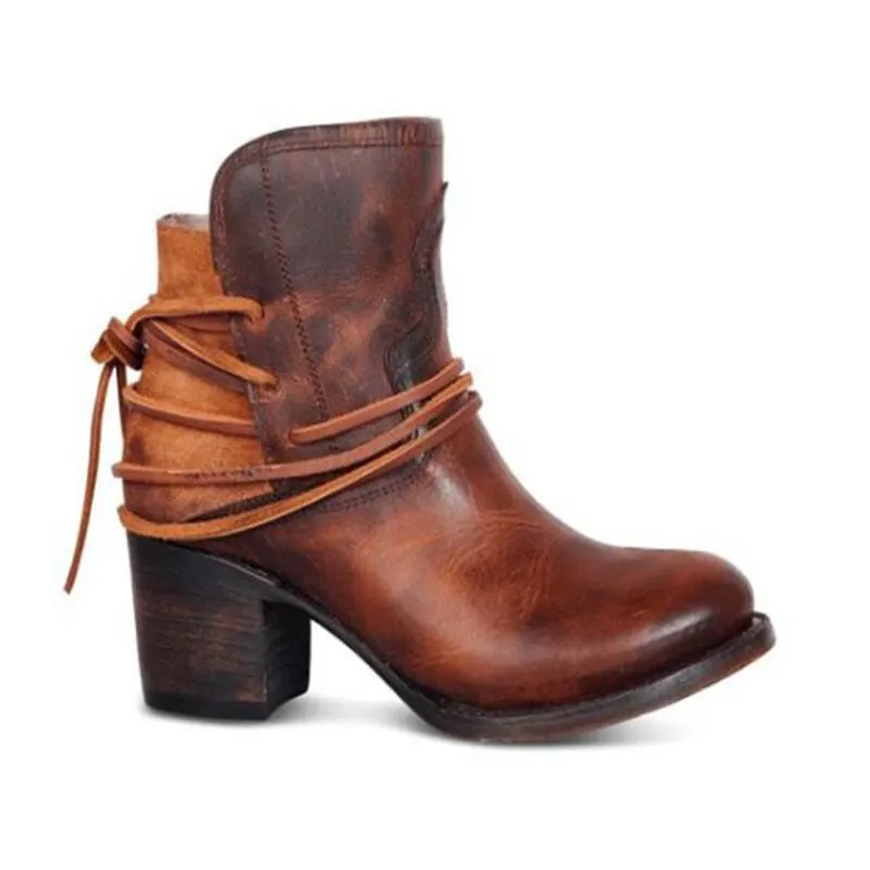 Flock Retro Buckle Strap Lady Short Boots