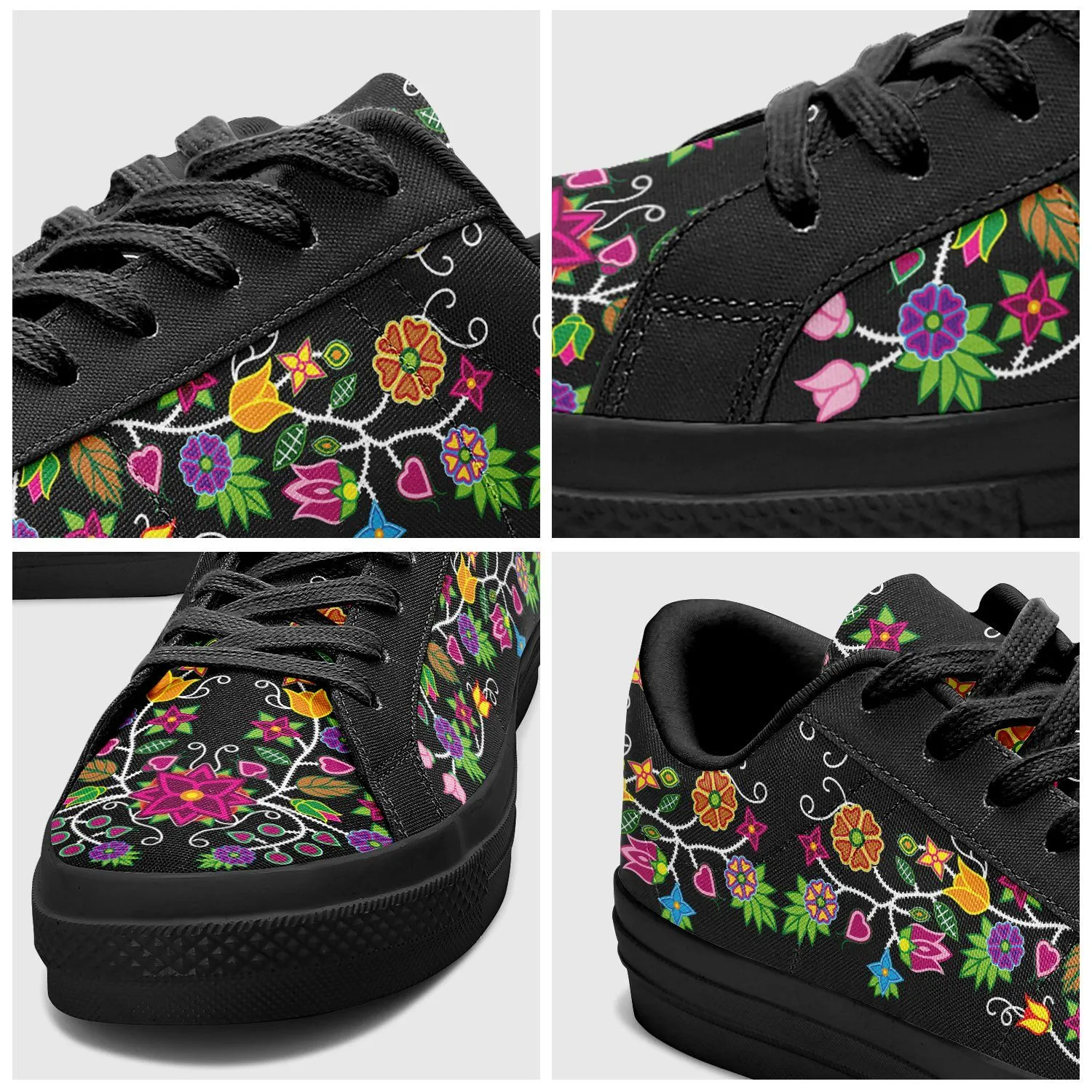 Floral Beadwork - 01 Aapisi Low Top Canvas Shoes Black Sole