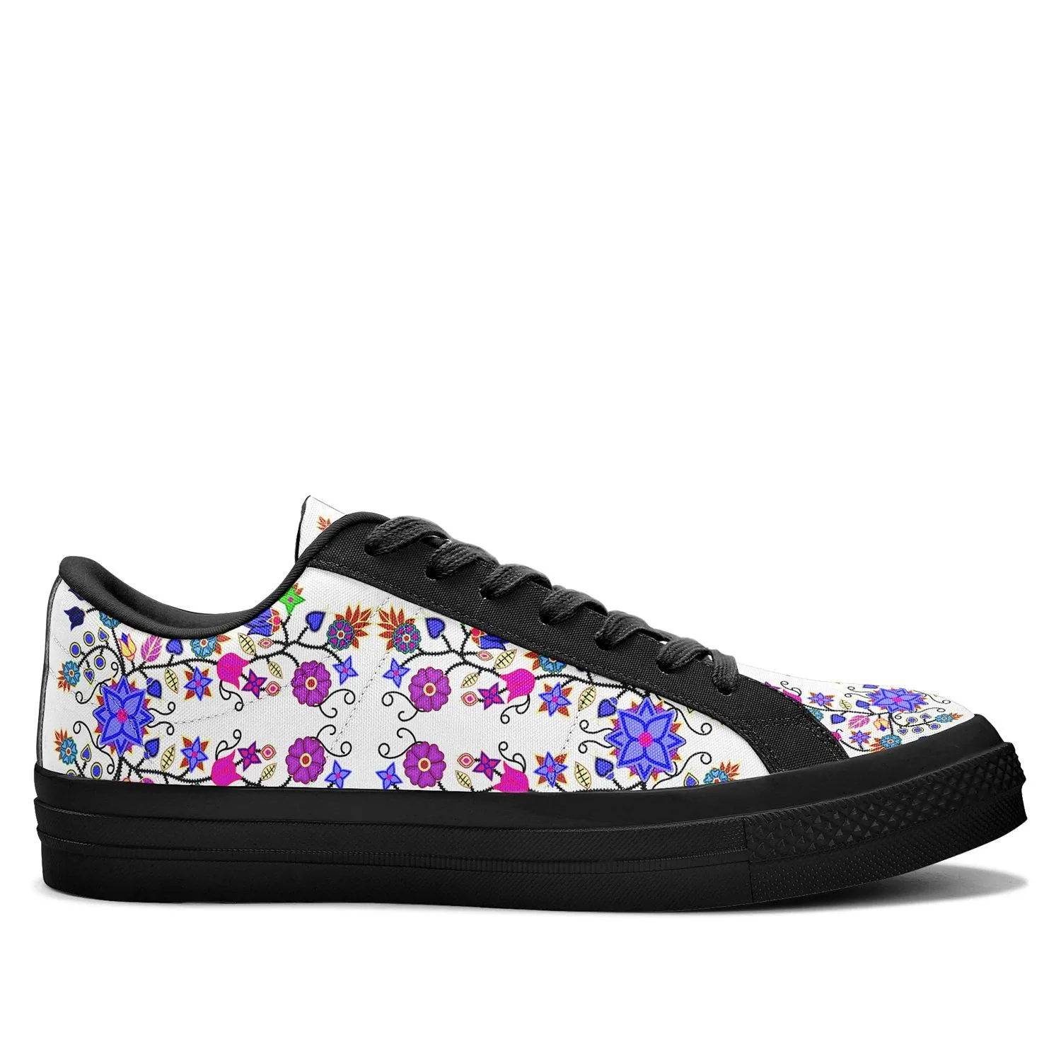 Floral Beadwork Seven Clans White Aapisi Low Top Canvas Shoes Black Sole