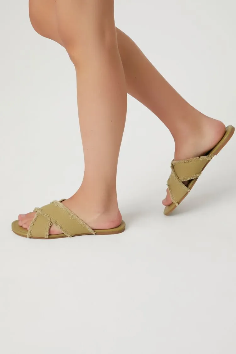 Frayed Crisscross Flat Sandals