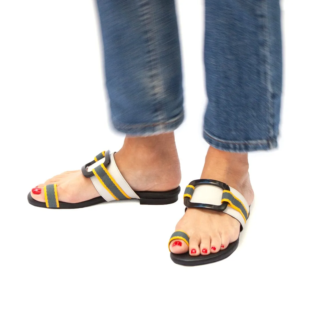 Gala Vegan Leather Slide Sandals | Grey & Yellow