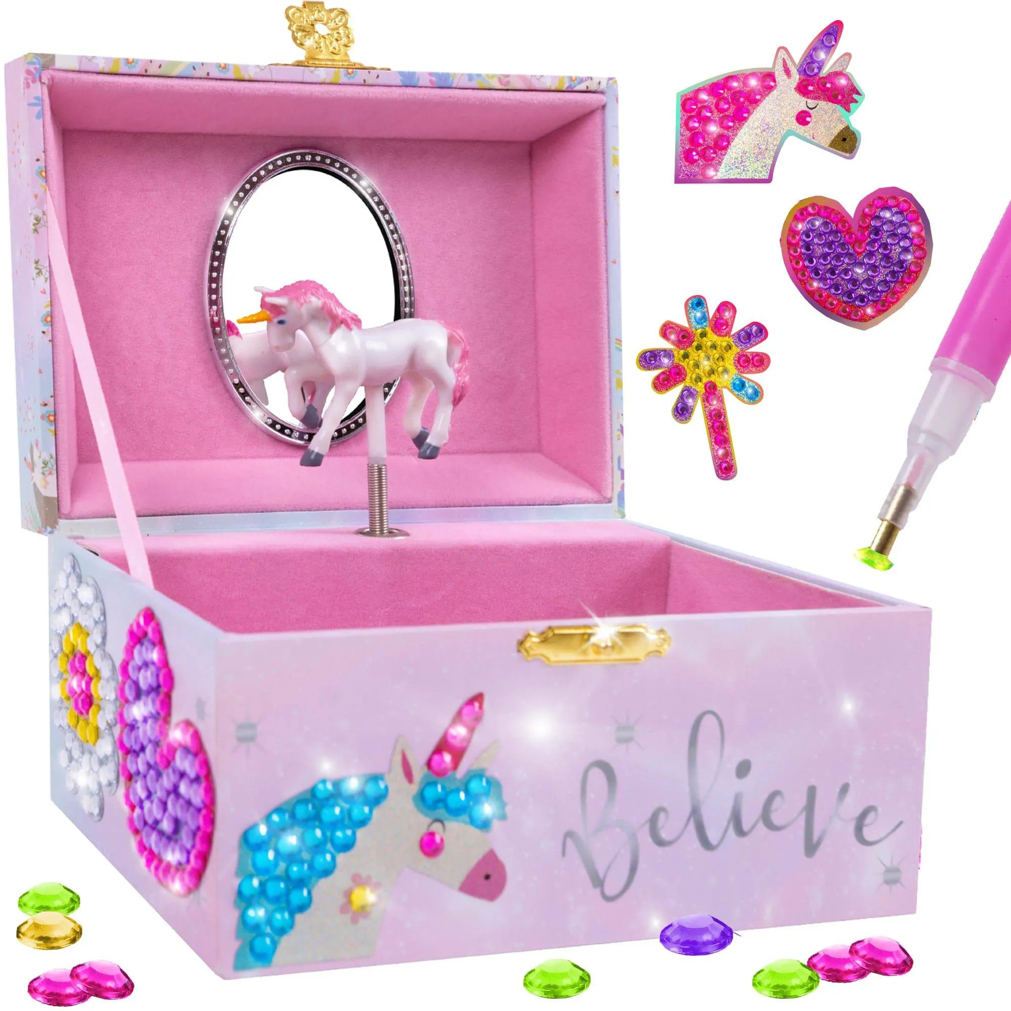 Gem Diamond Painting Unicorn Jewelry Music Box - Craft Kit