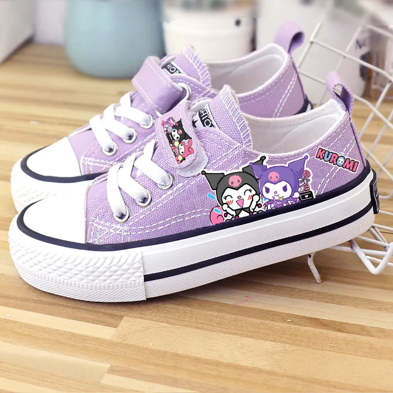 Girls Cute Kuromi Student Canvas Shoes Kids Size with Velcro Fastener