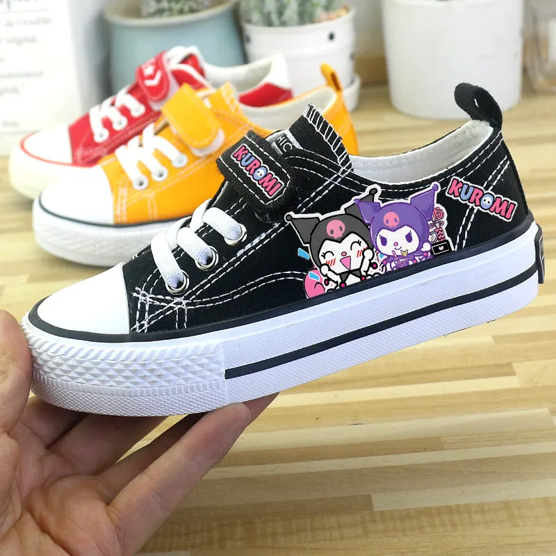 Girls Cute Kuromi Student Canvas Shoes Kids Size with Velcro Fastener