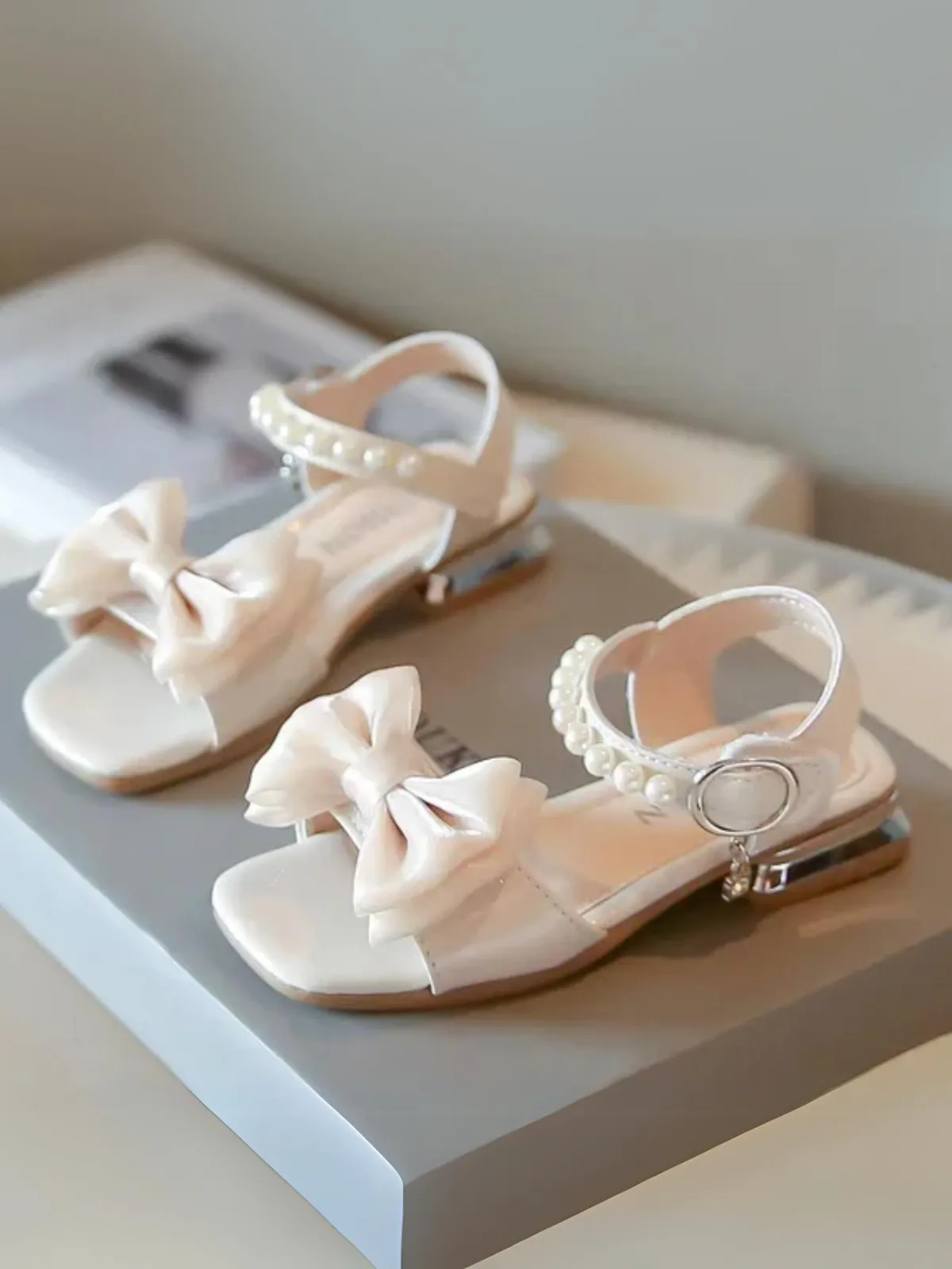 Girls Elegant Bow and Pearl Sandals By Liv and Mia