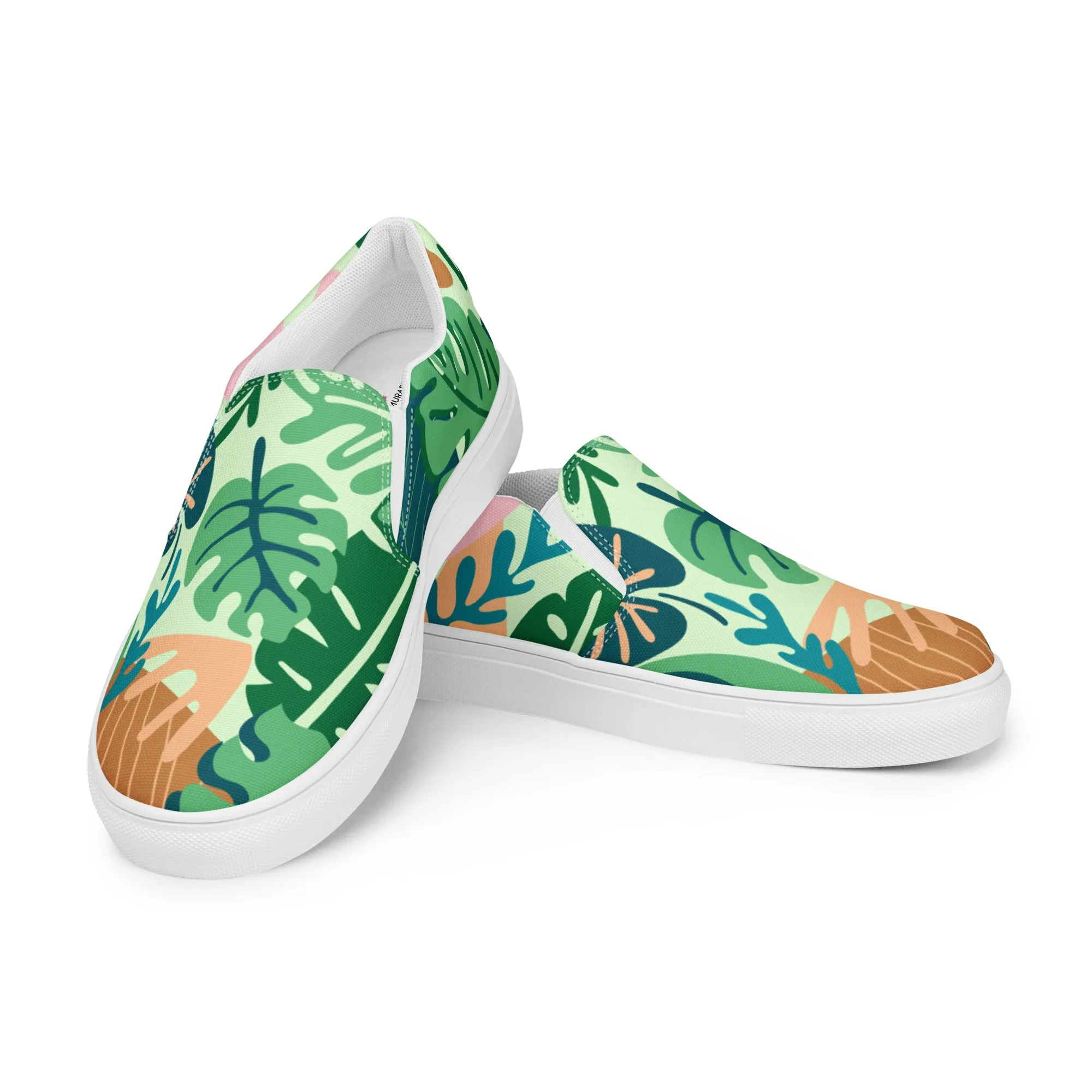 Green Tropical Women's Sneakers, Tropical Leaves Print Women’s Slip-On Canvas Shoes (US Size: 5-12)