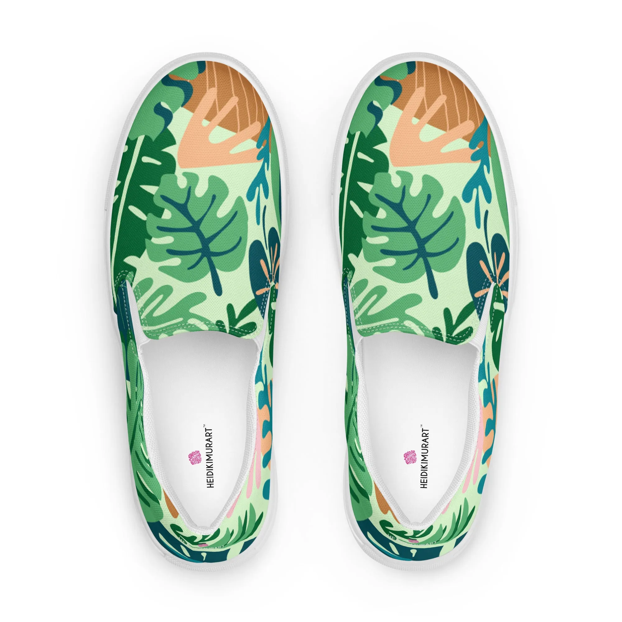 Green Tropical Women's Sneakers, Tropical Leaves Print Women’s Slip-On Canvas Shoes (US Size: 5-12)