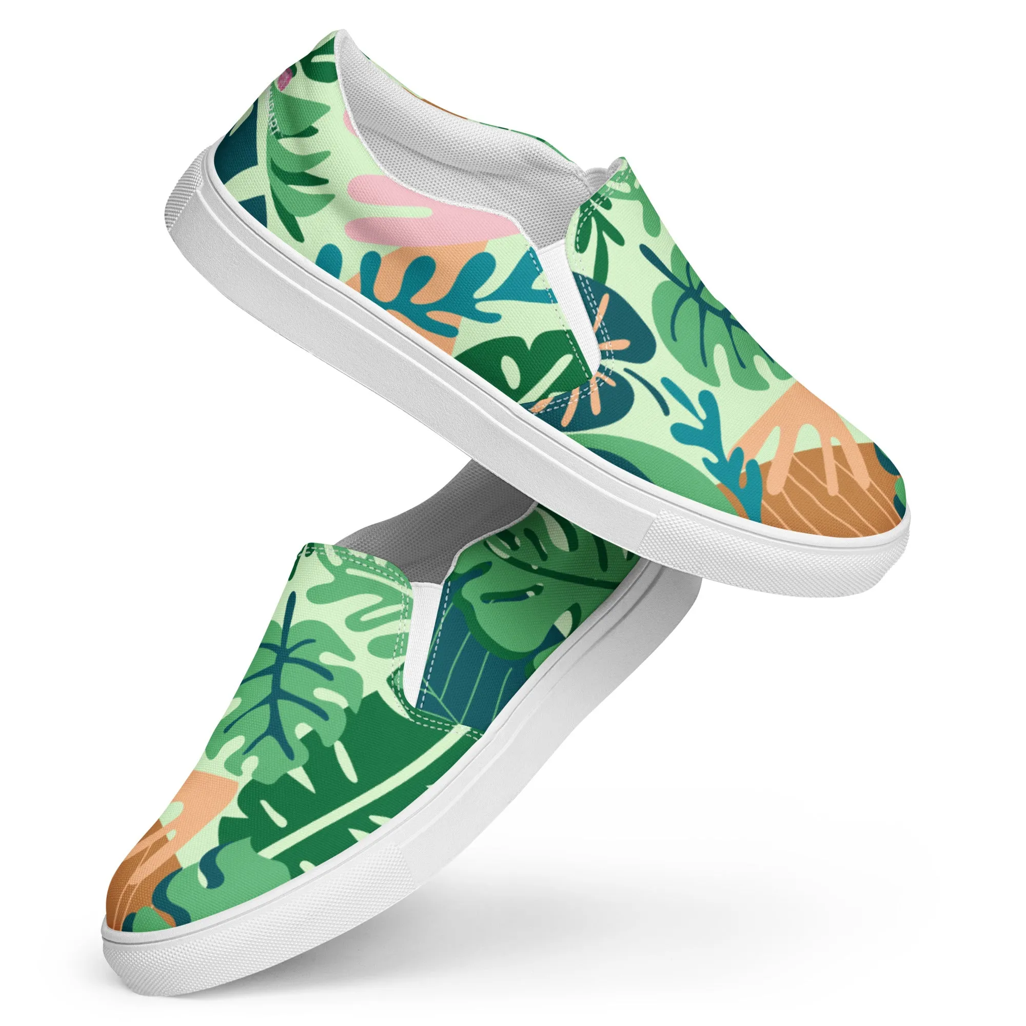 Green Tropical Women's Sneakers, Tropical Leaves Print Women’s Slip-On Canvas Shoes (US Size: 5-12)