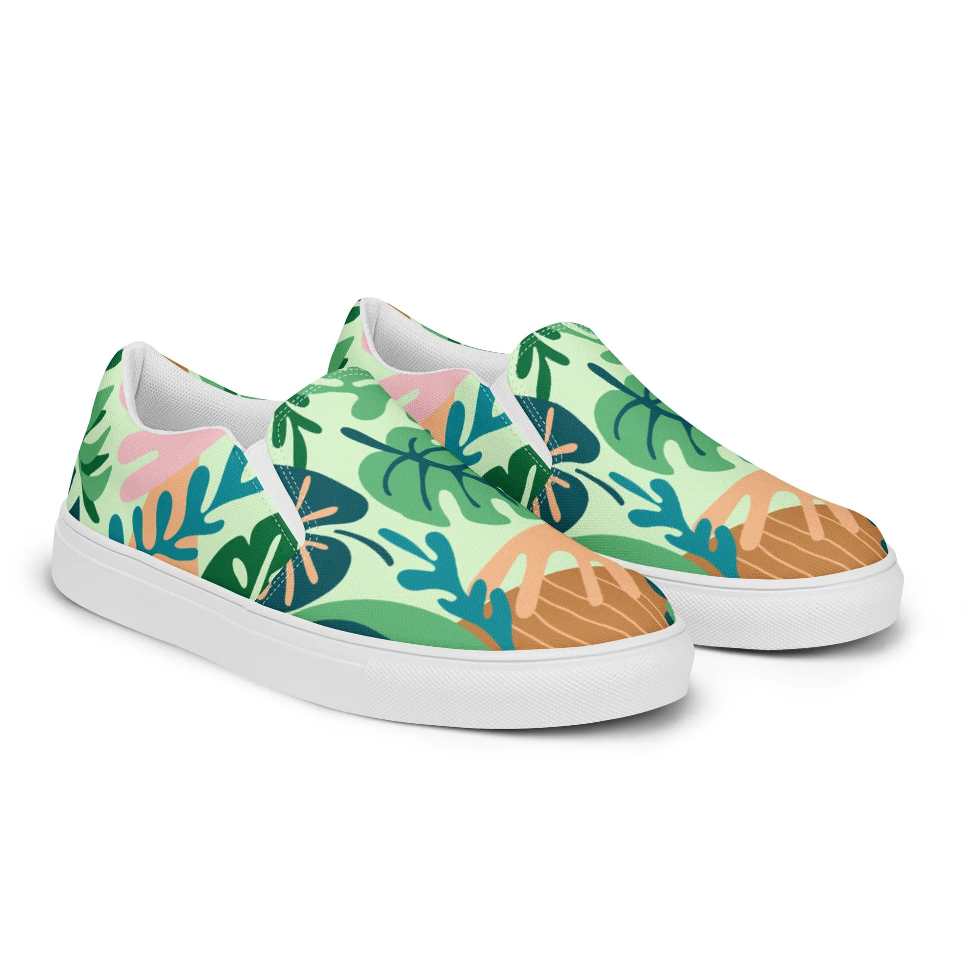 Green Tropical Women's Sneakers, Tropical Leaves Print Women’s Slip-On Canvas Shoes (US Size: 5-12)