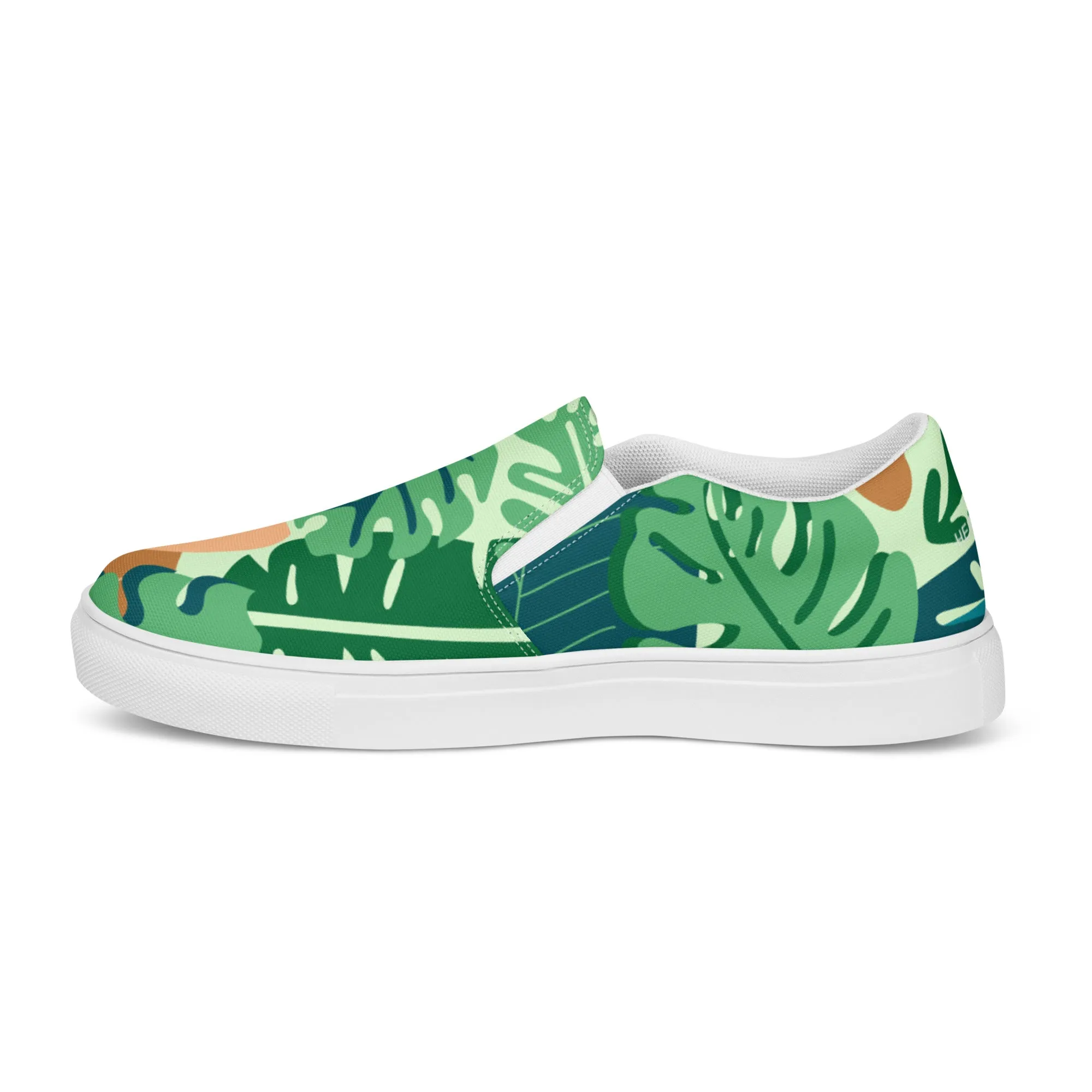 Green Tropical Women's Sneakers, Tropical Leaves Print Women’s Slip-On Canvas Shoes (US Size: 5-12)