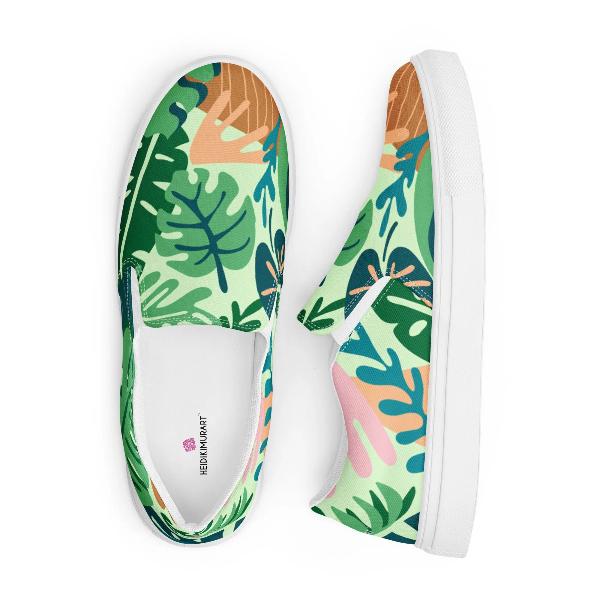 Green Tropical Women's Sneakers, Tropical Leaves Print Women’s Slip-On Canvas Shoes (US Size: 5-12)