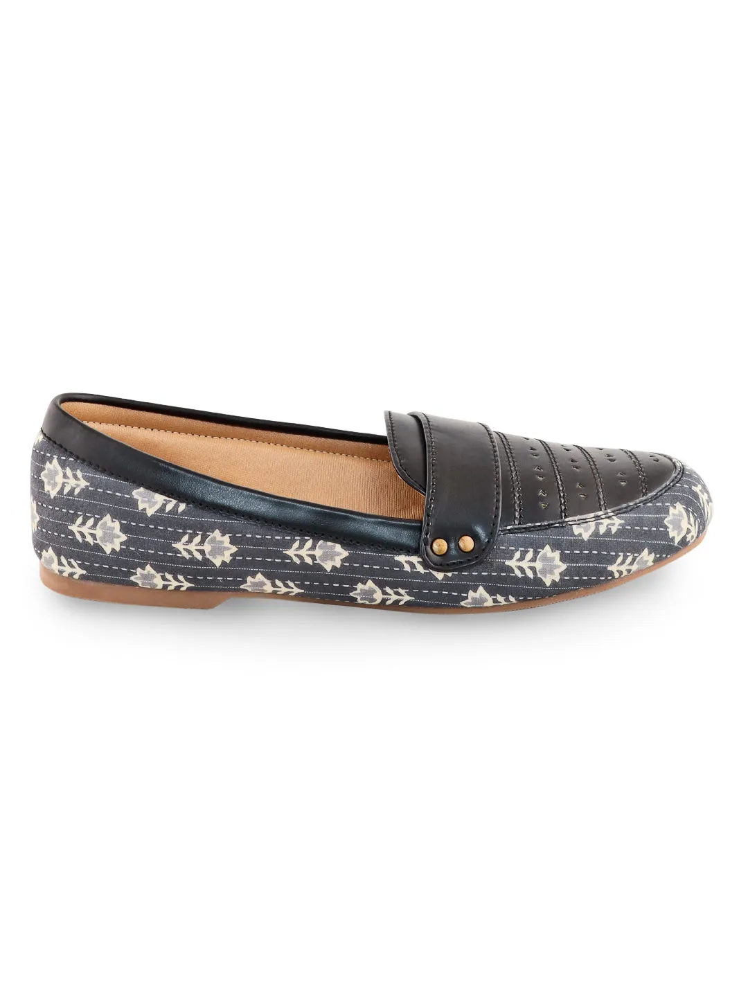 Grey Block Printed Classic Moccasins