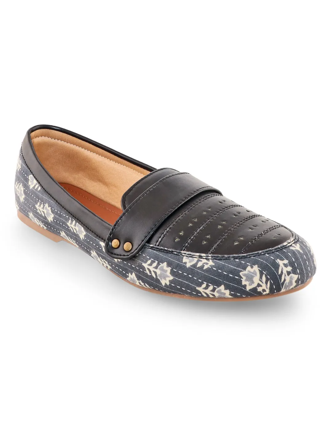 Grey Block Printed Classic Moccasins