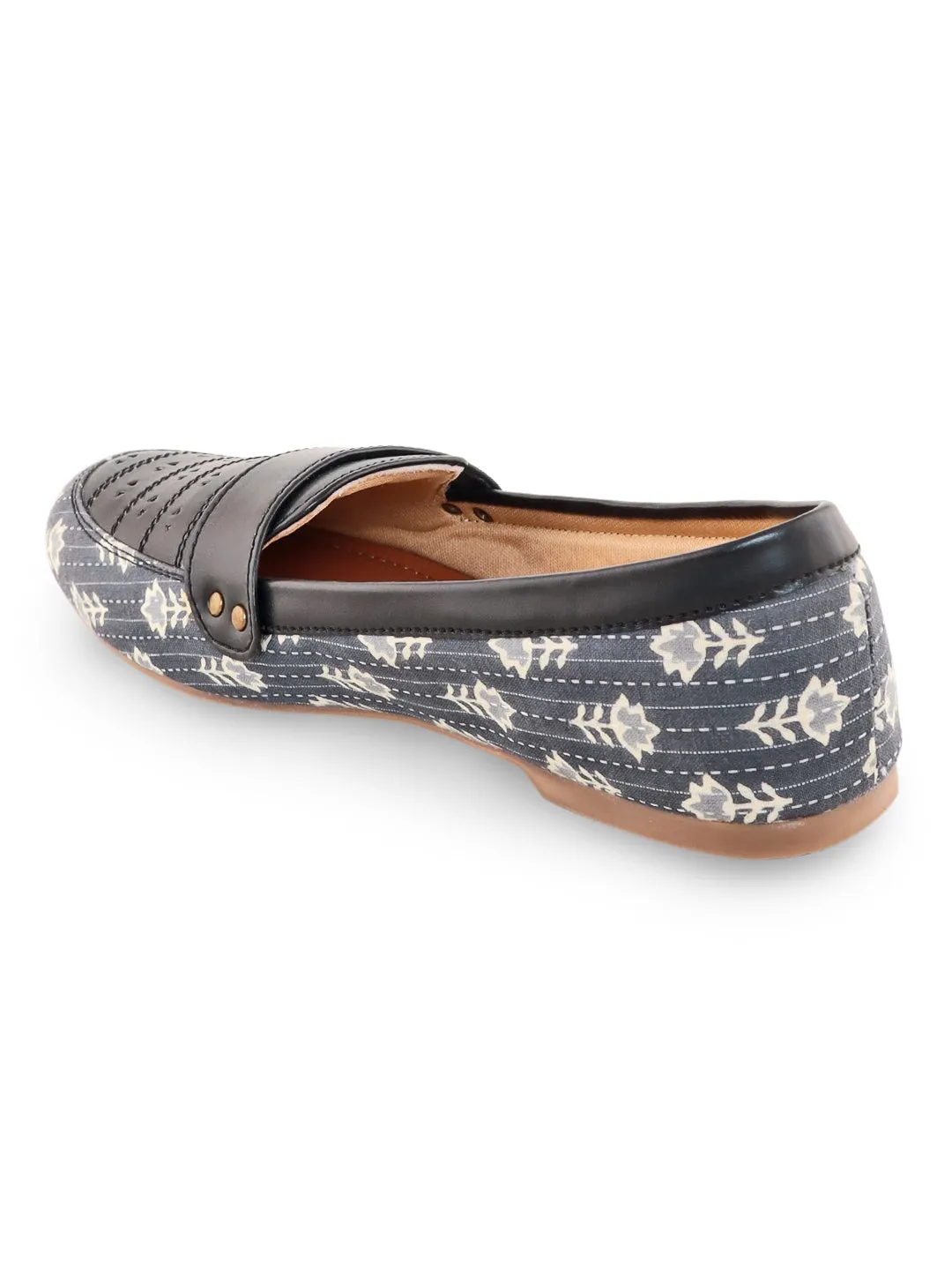 Grey Block Printed Classic Moccasins