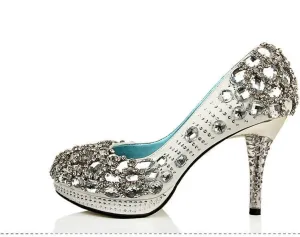 High Heels Handmade Rhinestone Pointed Toe Crystal Wedding Shoes, SY0117