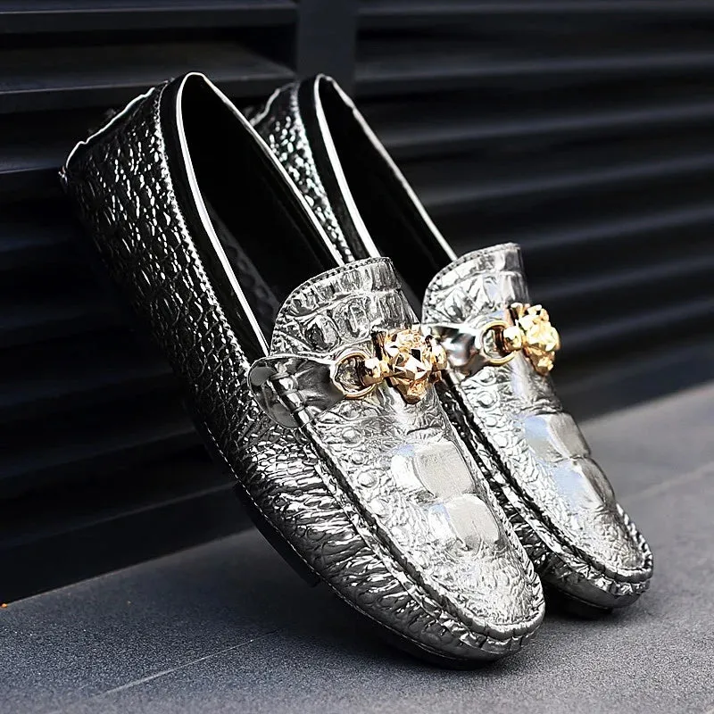 Hnzxzm 2024 New Stylish Men Big Size 39-48 Casual Moccasins Shoes White Silver Male Formal Business Office Shoes Party Moccasin Loafers