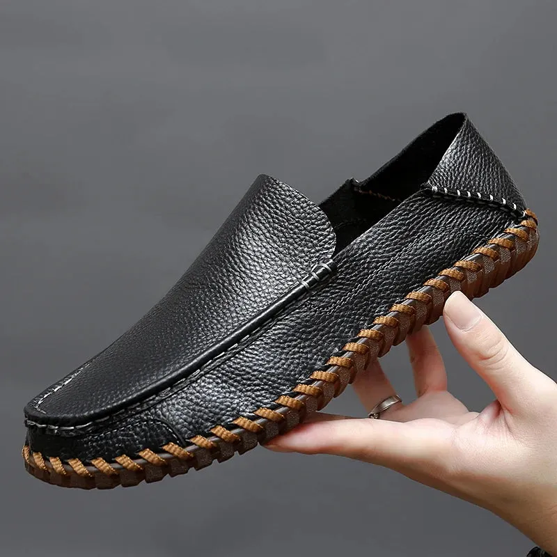 Hnzxzm Genuine Leather Men Loafers Cow Leather Casual Shoes For Man Soft Spring Moccasins Plus Size 38-48 Tenis Masculinos