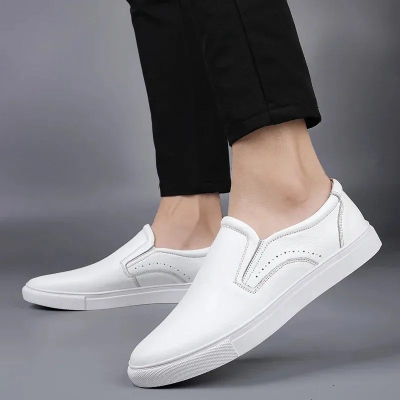 Hnzxzm Italian Mens Shoes Casual Luxury Brand Men Loafers Genuine Leather Moccasins Breathable Shoes Black White Fashion Sneakers