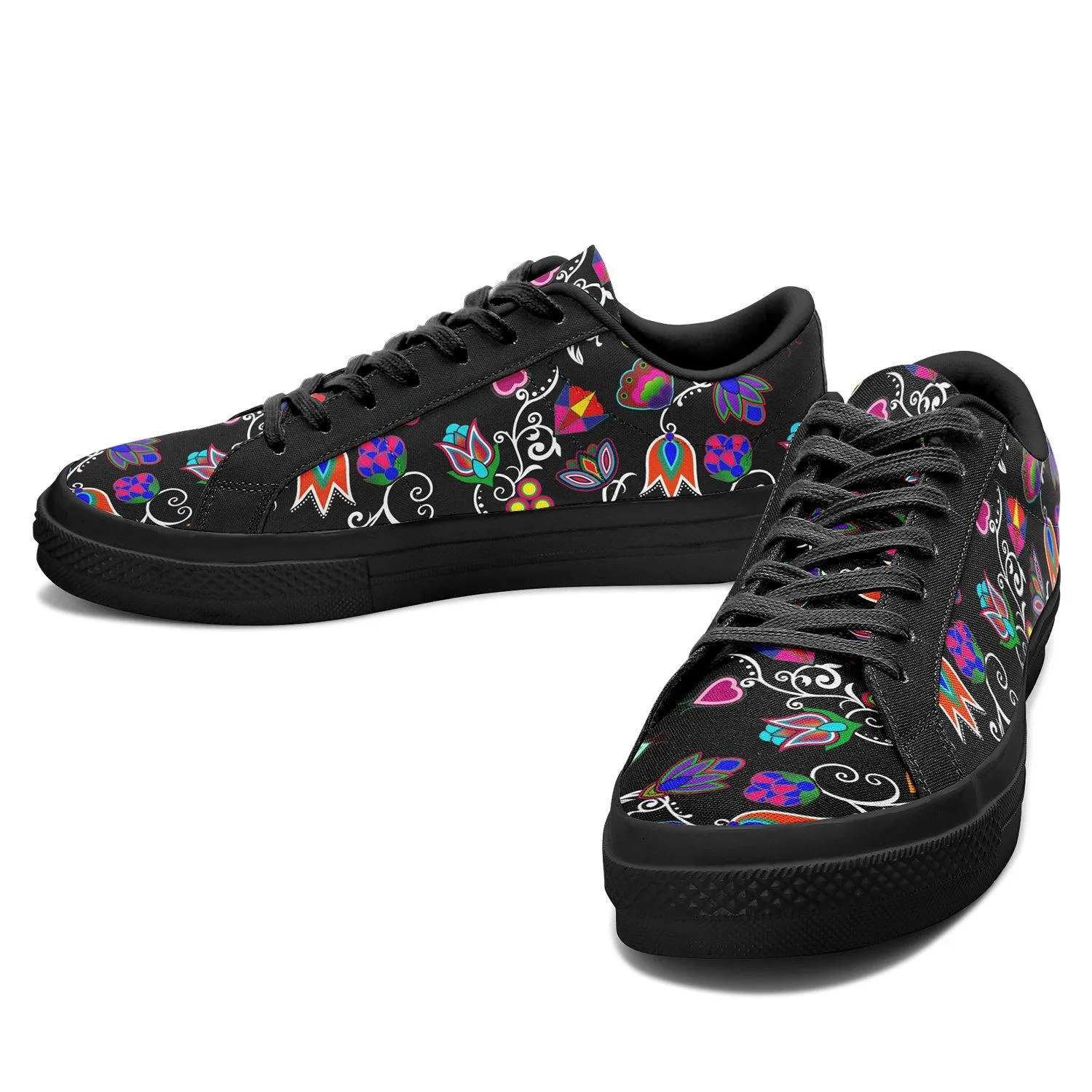 Indigenous Paisley Black Aapisi Low Top Canvas Shoes Black Sole