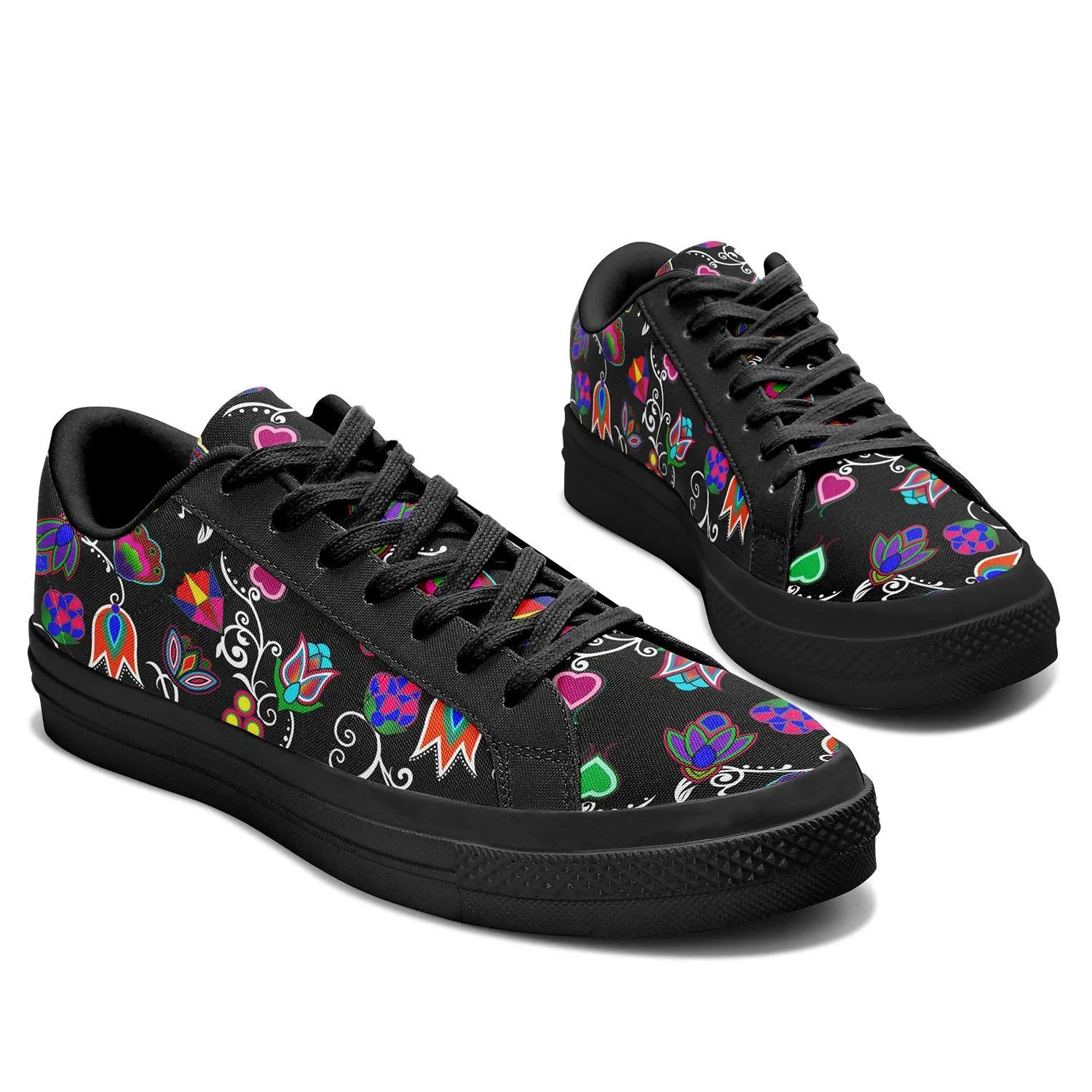 Indigenous Paisley Black Aapisi Low Top Canvas Shoes Black Sole