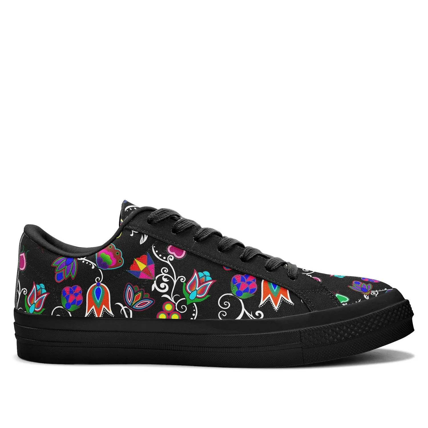 Indigenous Paisley Black Aapisi Low Top Canvas Shoes Black Sole