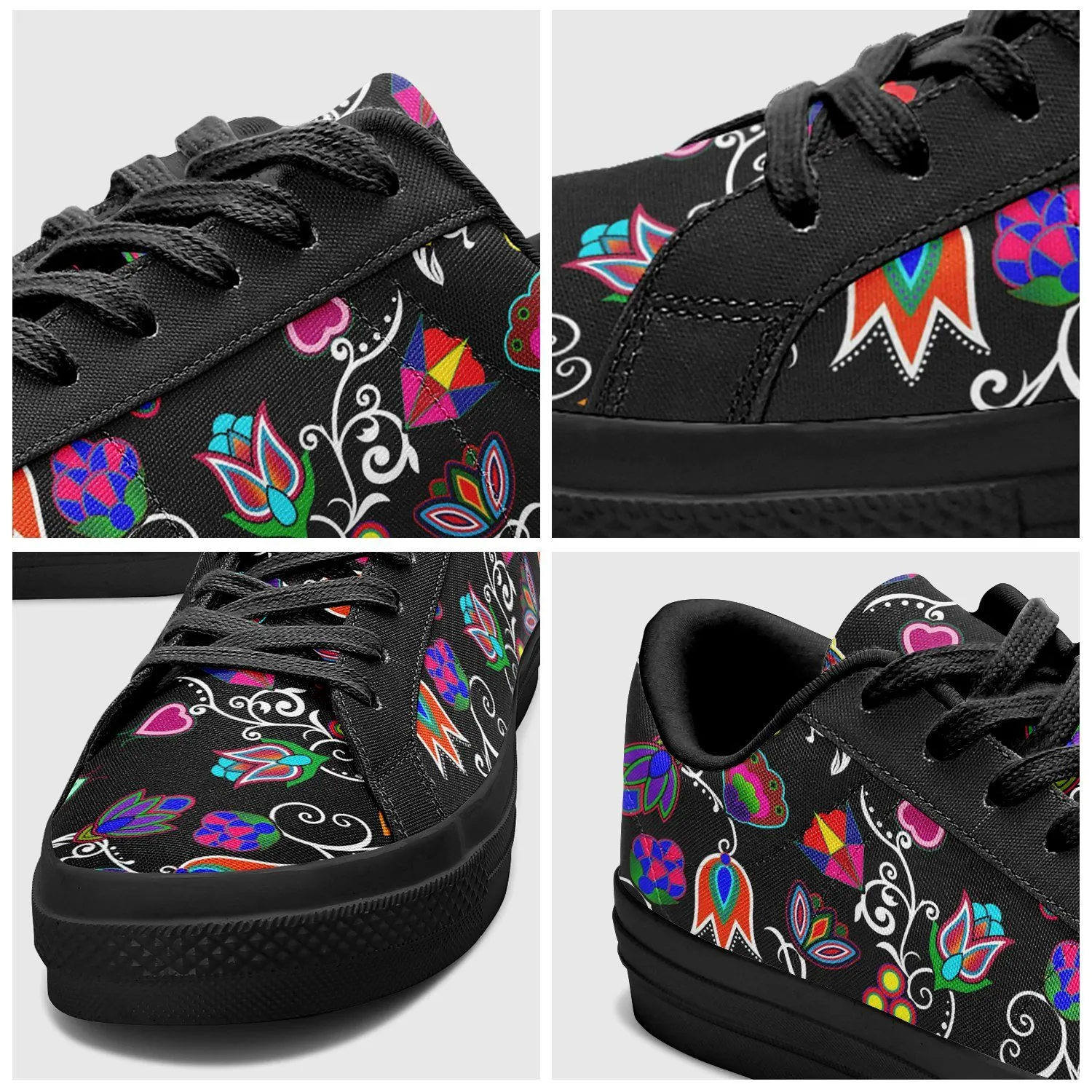 Indigenous Paisley Black Aapisi Low Top Canvas Shoes Black Sole