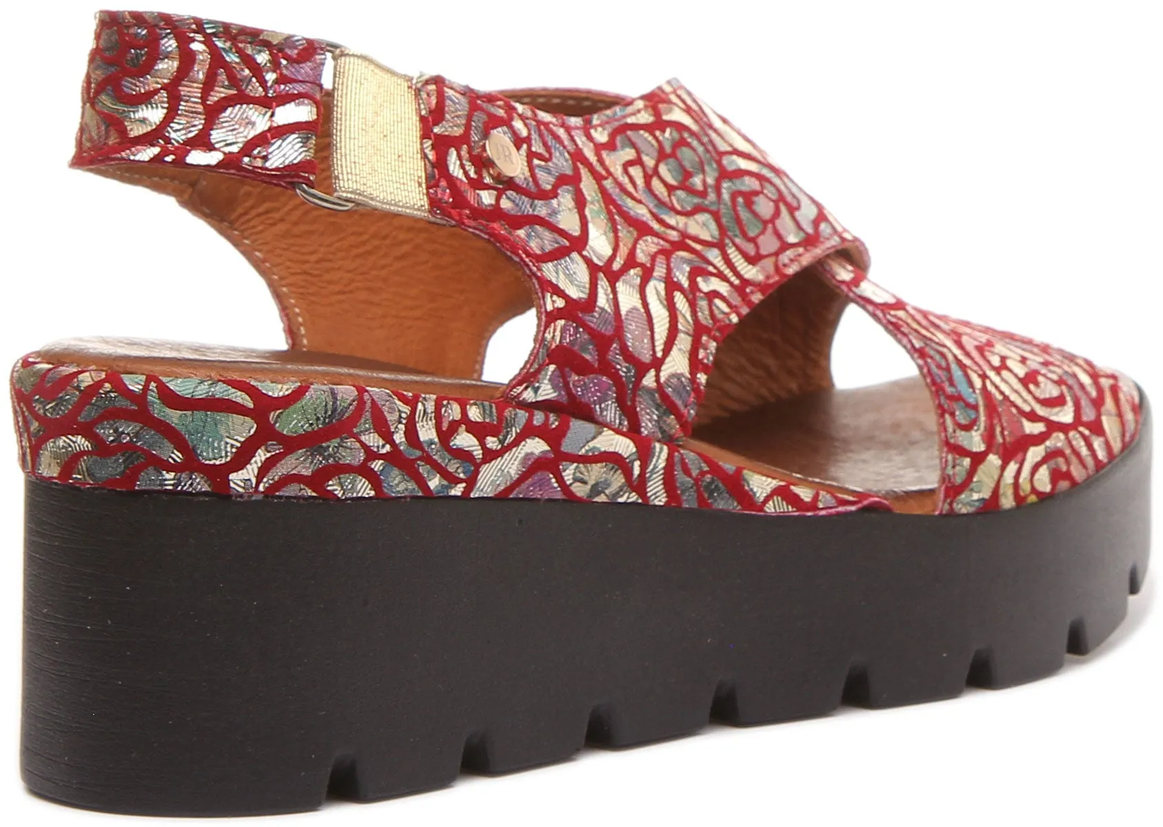 June Platform Cross Over Sandal in Red Floral Print