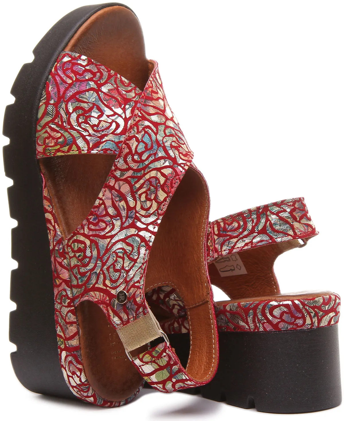 June Platform Cross Over Sandal in Red Floral Print