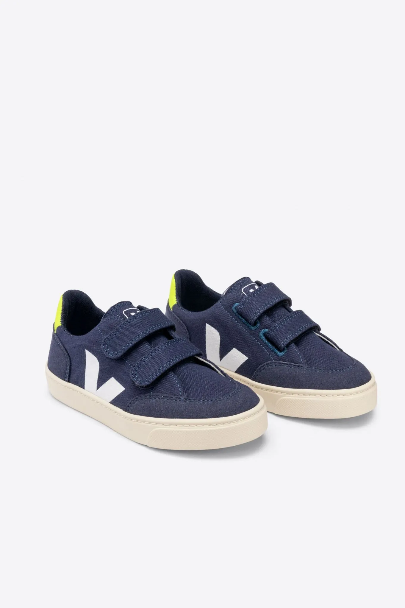 Kid Junior V12 VELCRO Canvas marine jaune fluo | Veja