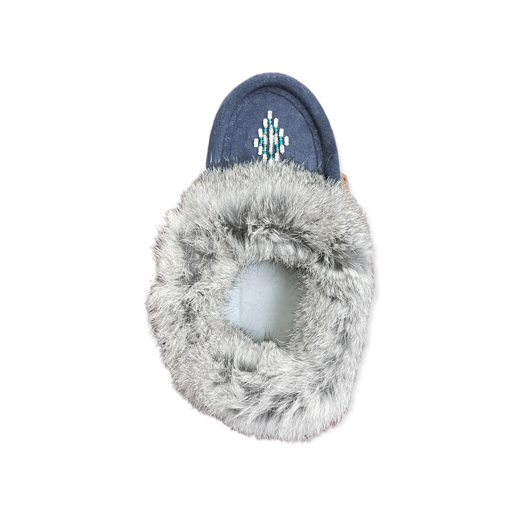 Kid's Fur Moccasin - Navy Suede