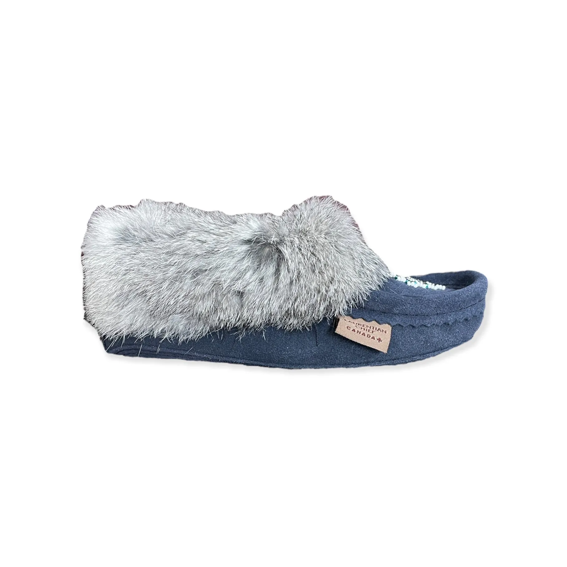 Kid's Fur Moccasin - Navy Suede