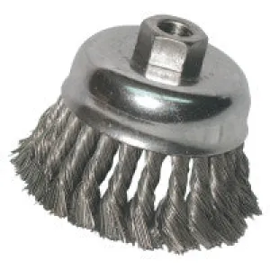 Knot Wire Cup Brush, 3 in Dia., 5/8-11 Arbor, .012 in Stainless Steel