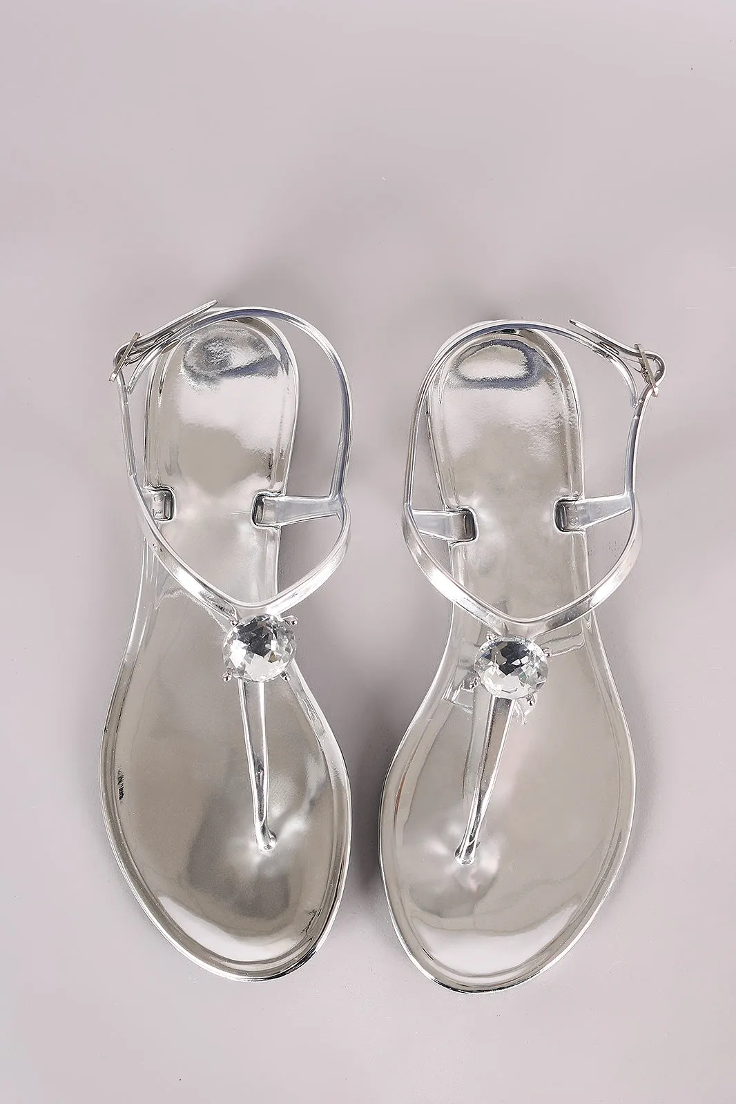 Liliana Jewel Accent T-Strap Jelly Flat Sandal