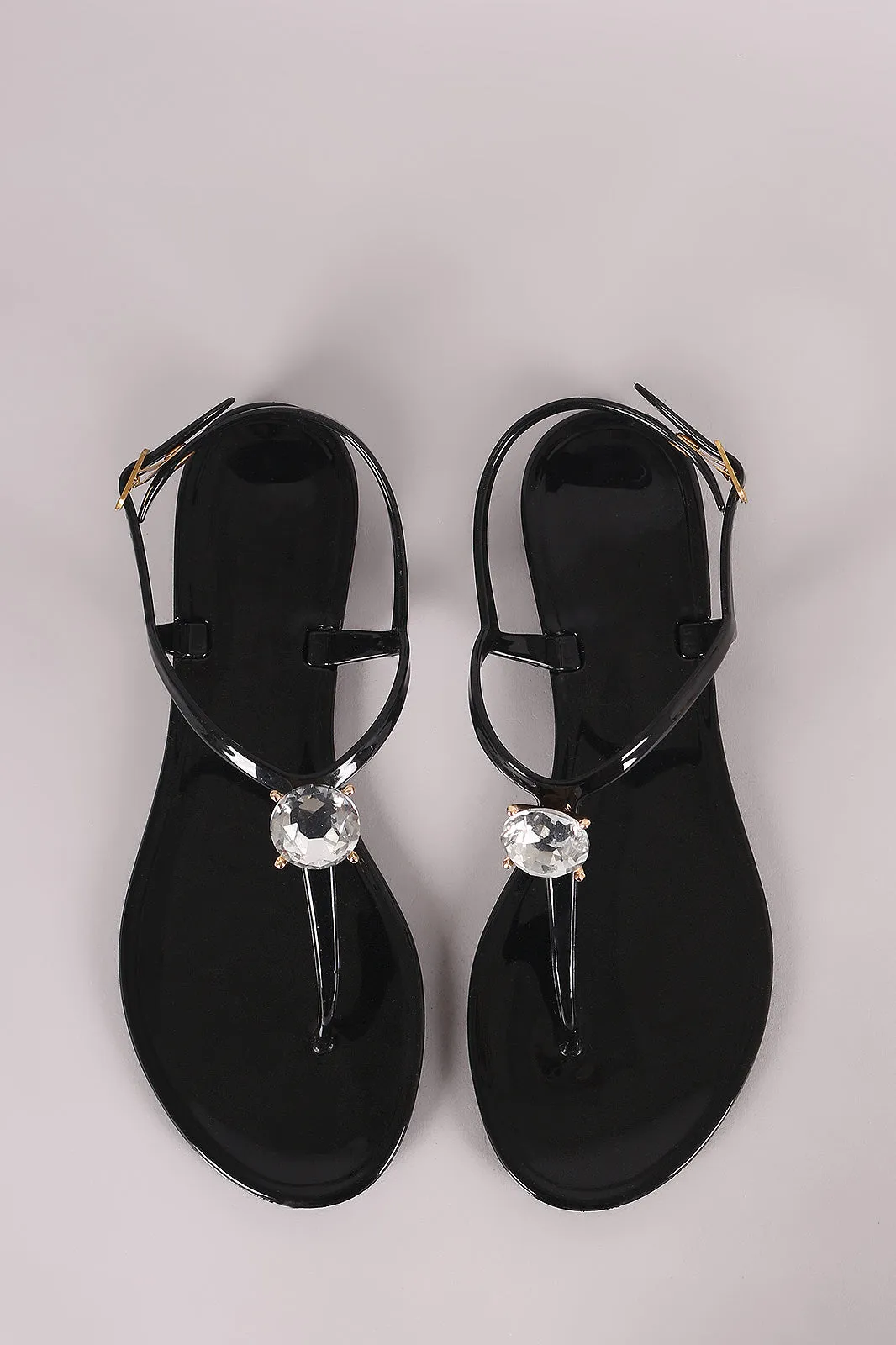 Liliana Jewel Accent T-Strap Jelly Flat Sandal