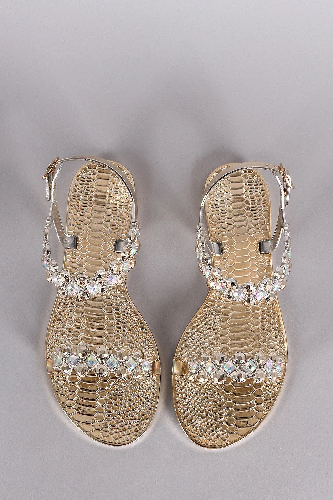 Liliana Jeweled Open Toe Jelly Flat Sandal