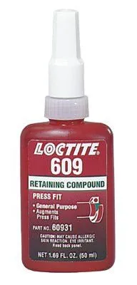 Loctite 60931 609 Retaining Compound, General Purpose, 50 mL Bottle, Green, 3,000 psi (1 Bottle)