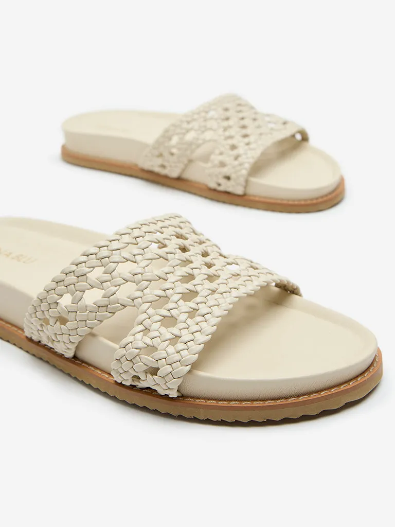 LUNA BLU Ivory Woven Mule Sandals