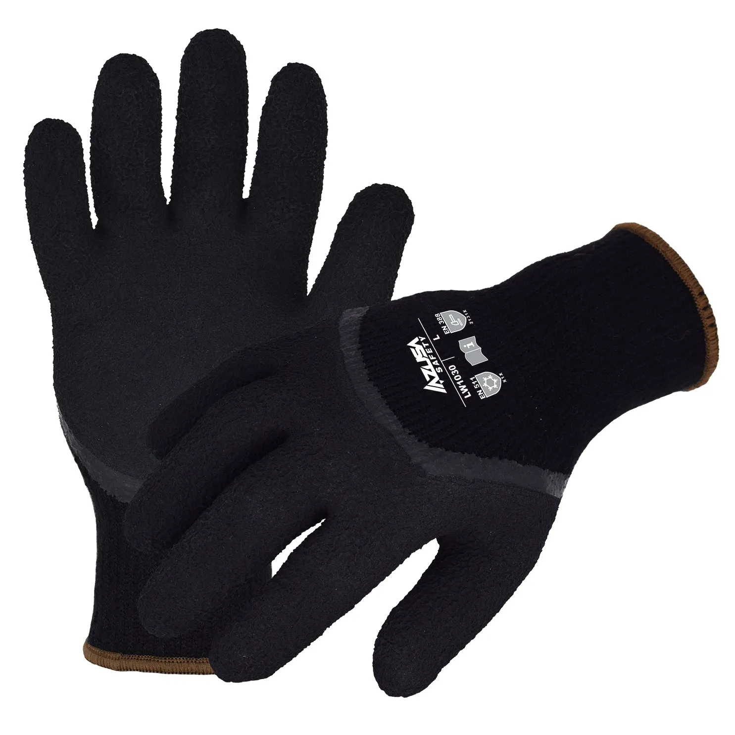 (LW1030) Winter Work Gloves, 7-Gauge Black Seamless Acrylic Winter Gloves w/ Brushed Acrylic Fleece Interior and Black Foam Latex 3/4 Coating, Medium, Case of 12 Pairs