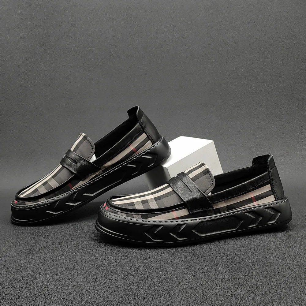 Men Casual Plaid Canvas Flat Loafers