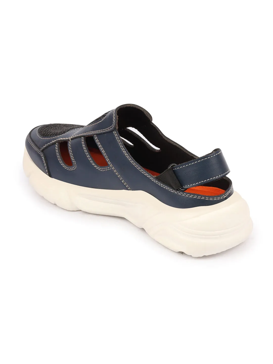 Men Navy Blue Hook and Loop Breathable Back Strap Ultra Lightweight Sports Shoe Style Sandals