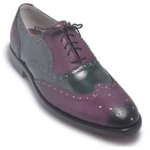 Men Oxford Two Tone Brogue Wingtip Purple Black Leather Shoe