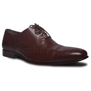 Men Red Brogue Handmade Genuine Leather Shoes